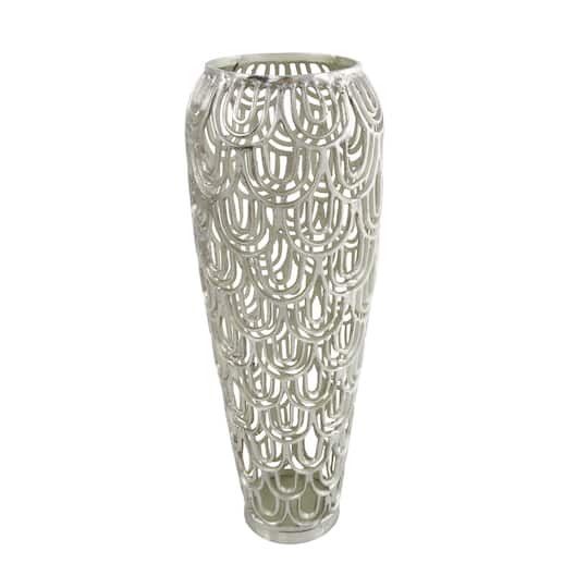 25" Silver Aluminum Metal Geometric Art Deco Inspired Arched Vase